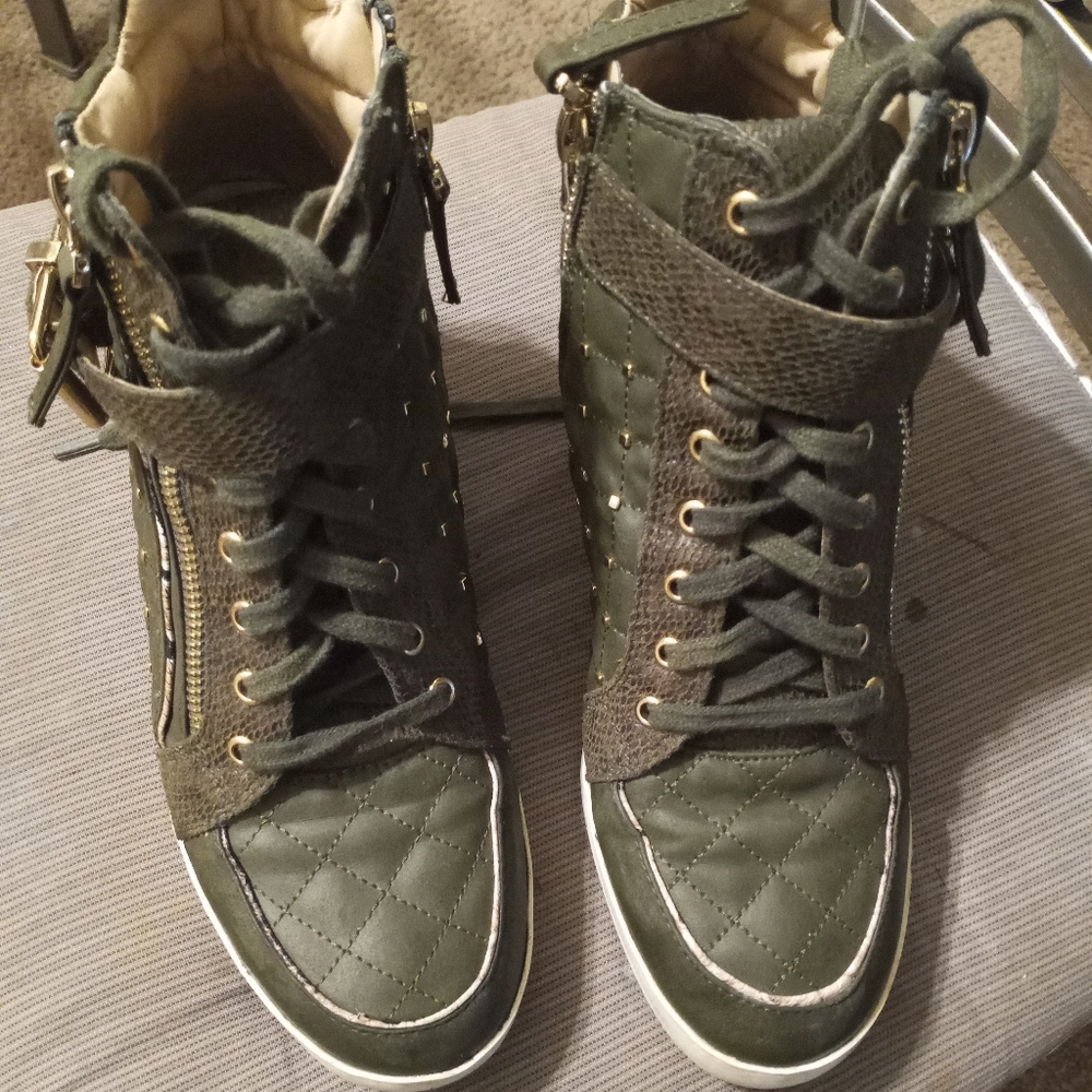 Green studded River Island  wedge ankle boots
